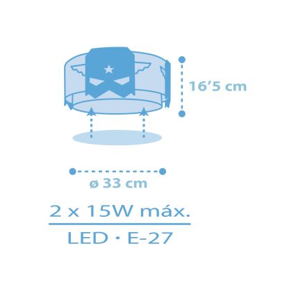 Dalber 61816 - Детский потолочный светильник BLUE HERO 2xE27/15W/230V
