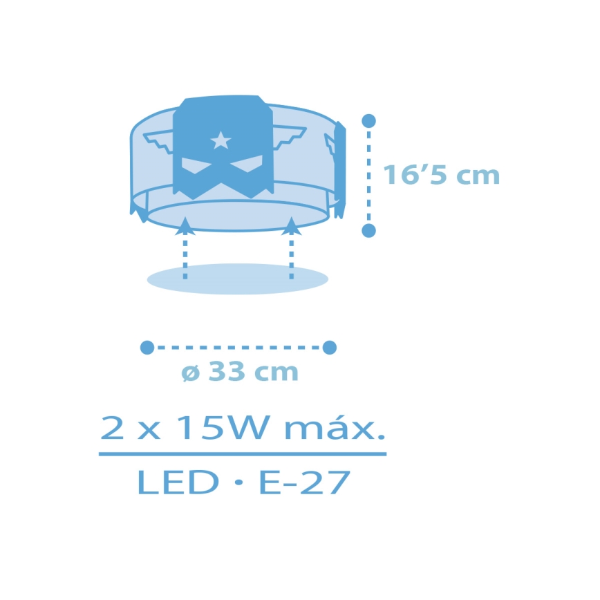 Dalber 61816 - Детский потолочный светильник BLUE HERO 2xE27/15W/230V