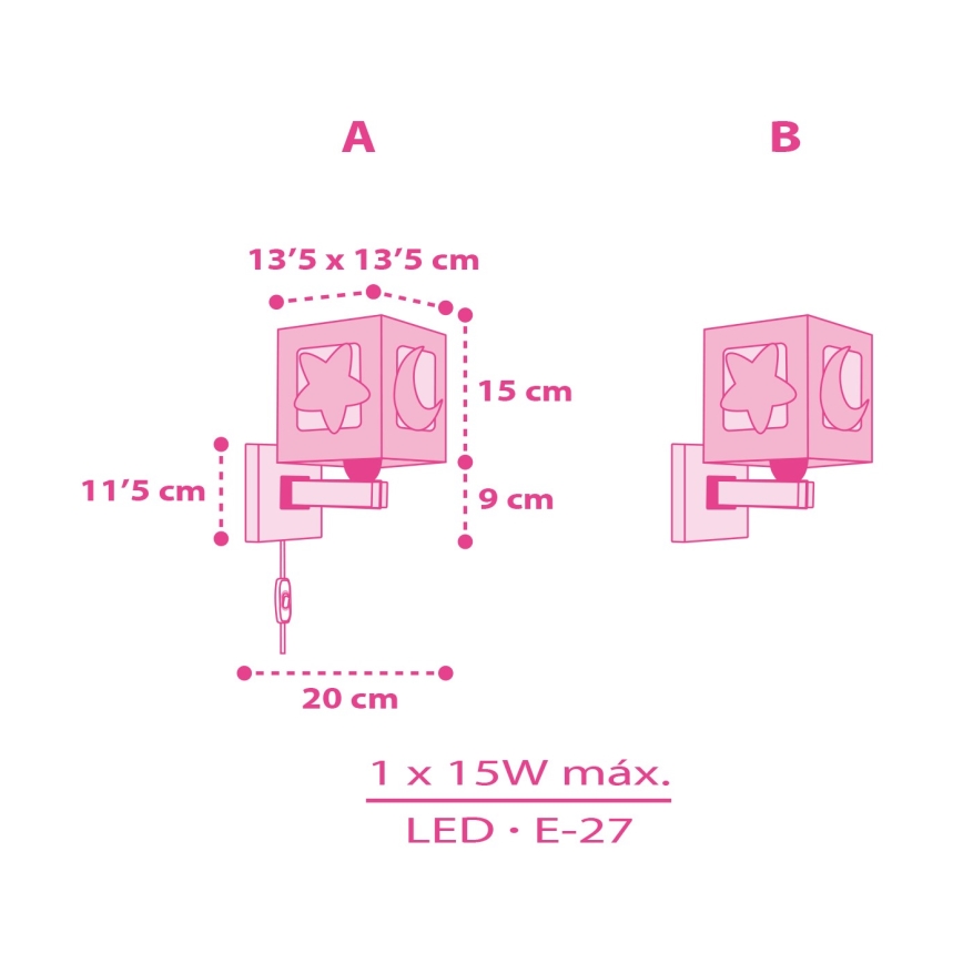 Dalber 63239S - Дитячий настінний світильник MOONLIGHT 1xE27/15W/230V рожевий