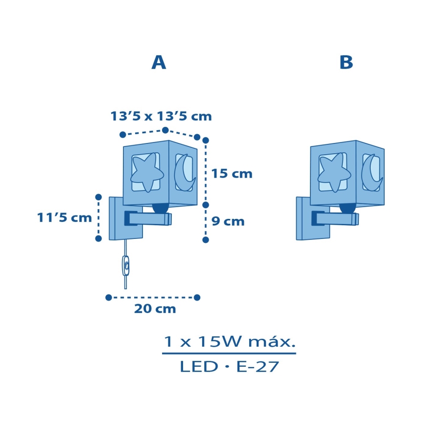 Dalber 63239T - Дитячий настінний світильник MOONLIGHT 1xE27/15W/230V синій