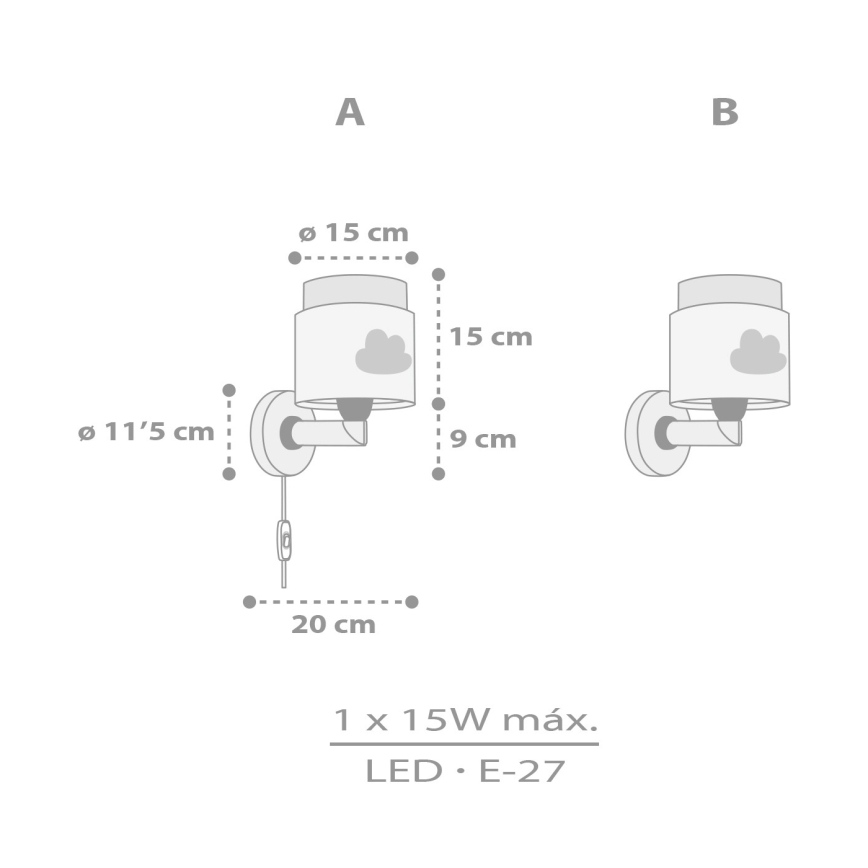 Dalber 76019E - Дитячий настінний світильник BABY DREAMS 1xE27/15W/230V сірий