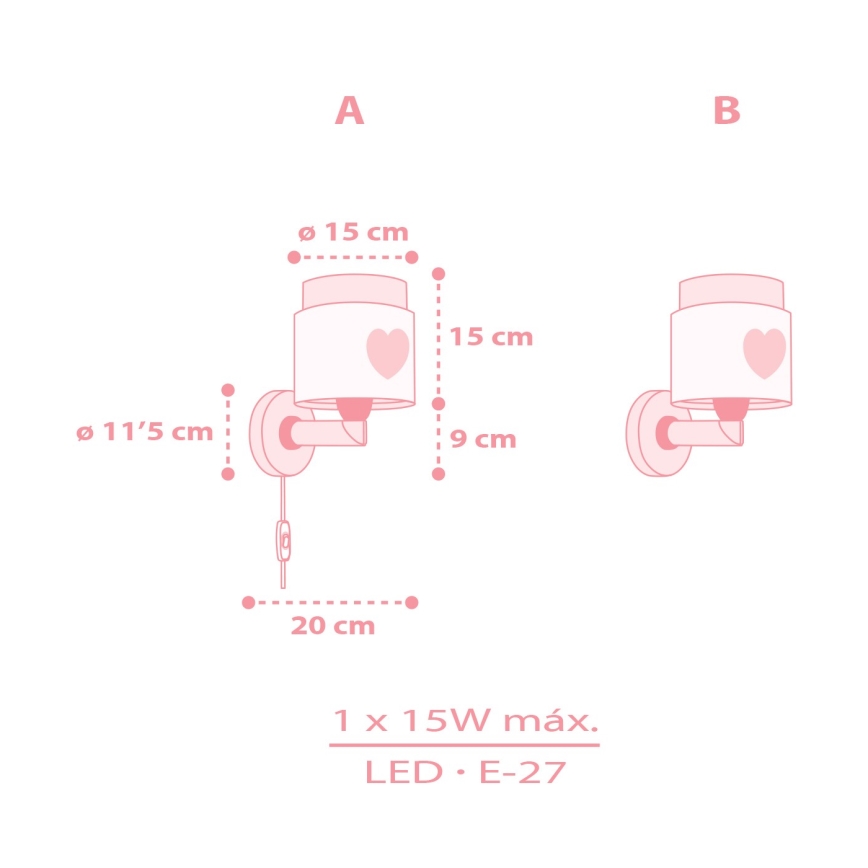 Dalber 76019S - Дитячий настінний світильник BABY DREAMS 1xE27/15W/230V рожевий