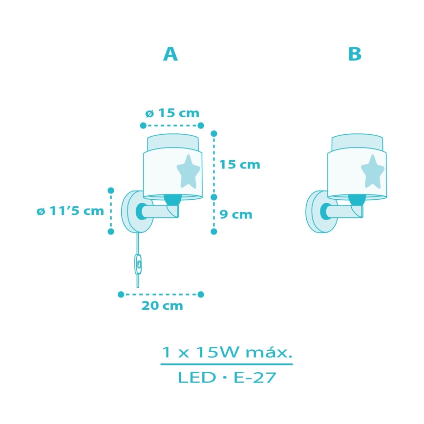 Dalber 76019T - Детский настенный светильник BABY DREAMS 1xE27/15W/230V синее