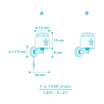 Dalber 76019T - Дитячий настінний світильник BABY DREAMS 1xE27/15W/230V синій