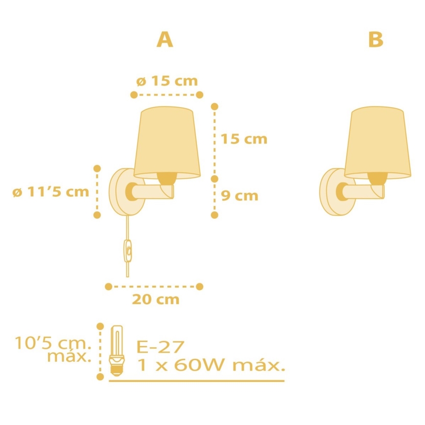 Dalber 82219A - Детский настенный светильник STAR LIGHT 1xE27/60W/230V желтый