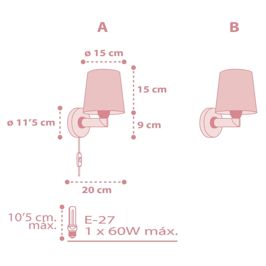 Dalber 82219S - Дитячий настінний світильник/бра STAR LIGHT 1xE27/60W/230V рожевий