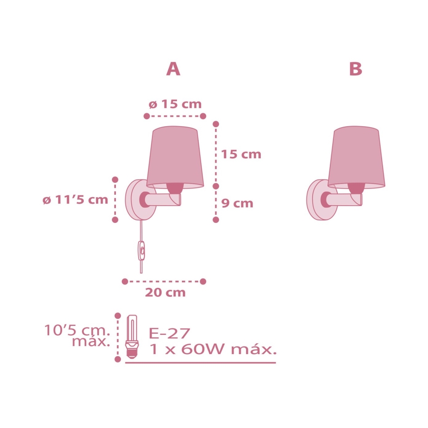 Dalber 82469 - Детский настенный светильник FLAMINGO 1xE27/15W/230V