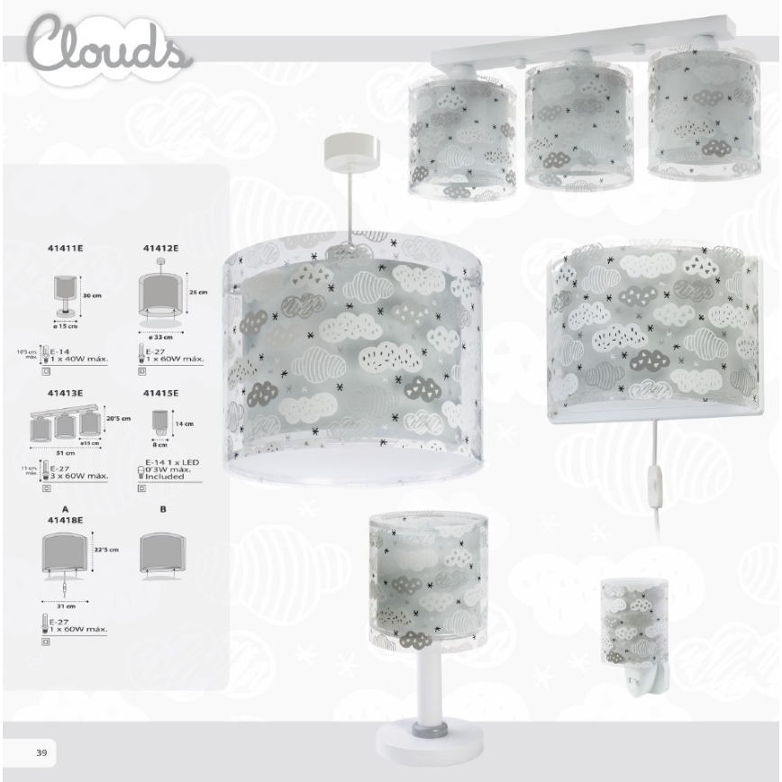 Dalber D-41411E - Детская настольная лампа CLOUDS 1xE14/40W/230V