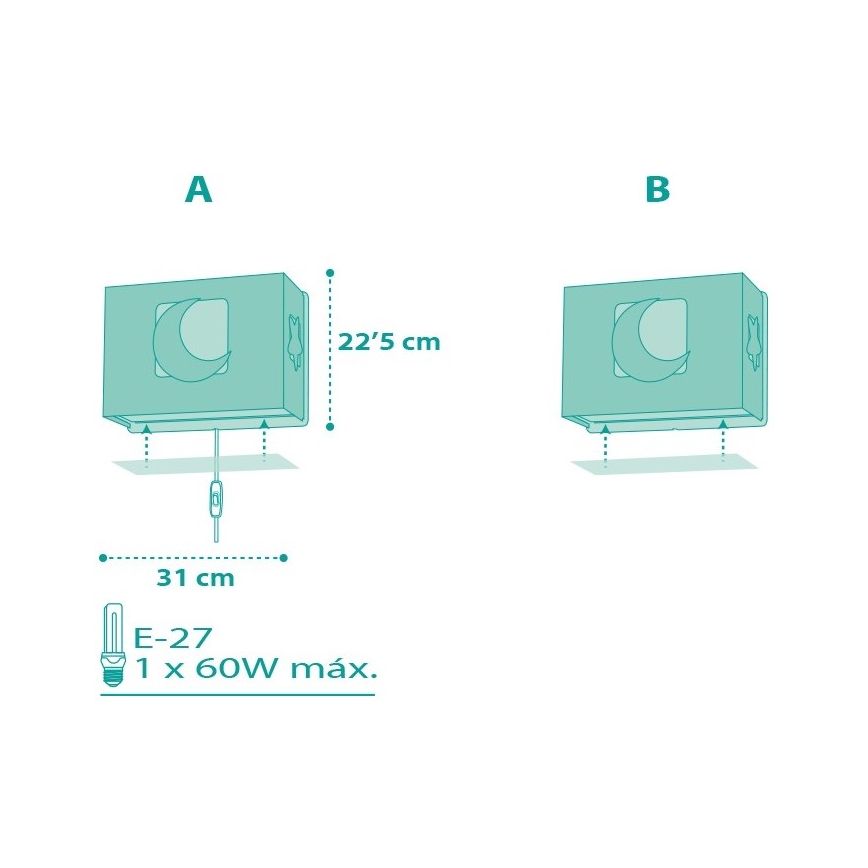 Dalber D-63238H - Дитяче настінне освітлення MOONLIGHT 1xE27/60W/230V