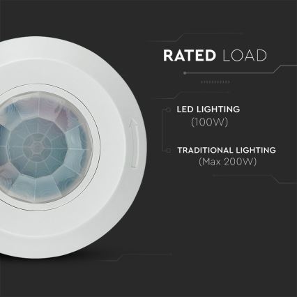 Датчик руху інфрачервоний 360° 200W/230V білий