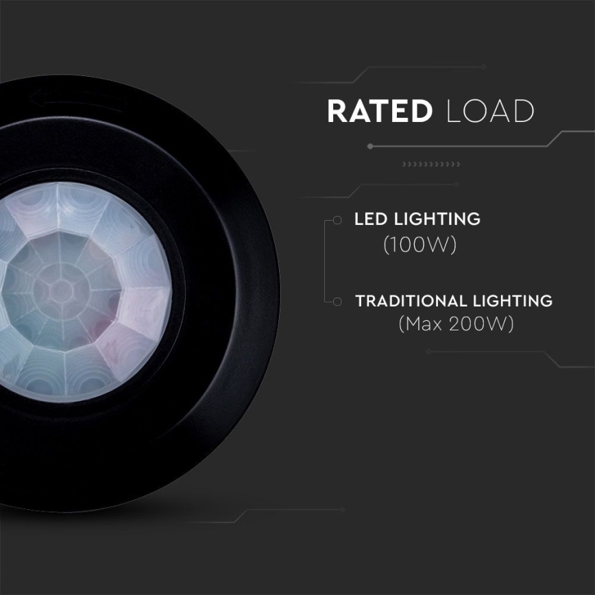 Датчик руху інфрачервоний 360° 200W/230V чорний