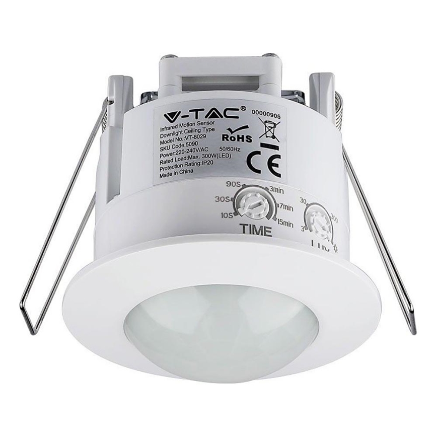 Датчик руху вбудований PIR 360° 300W/230V білий