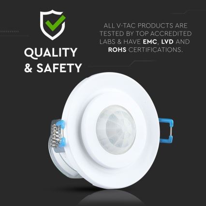 Датчик руху вбудований PIR 360° 400W/230V білий