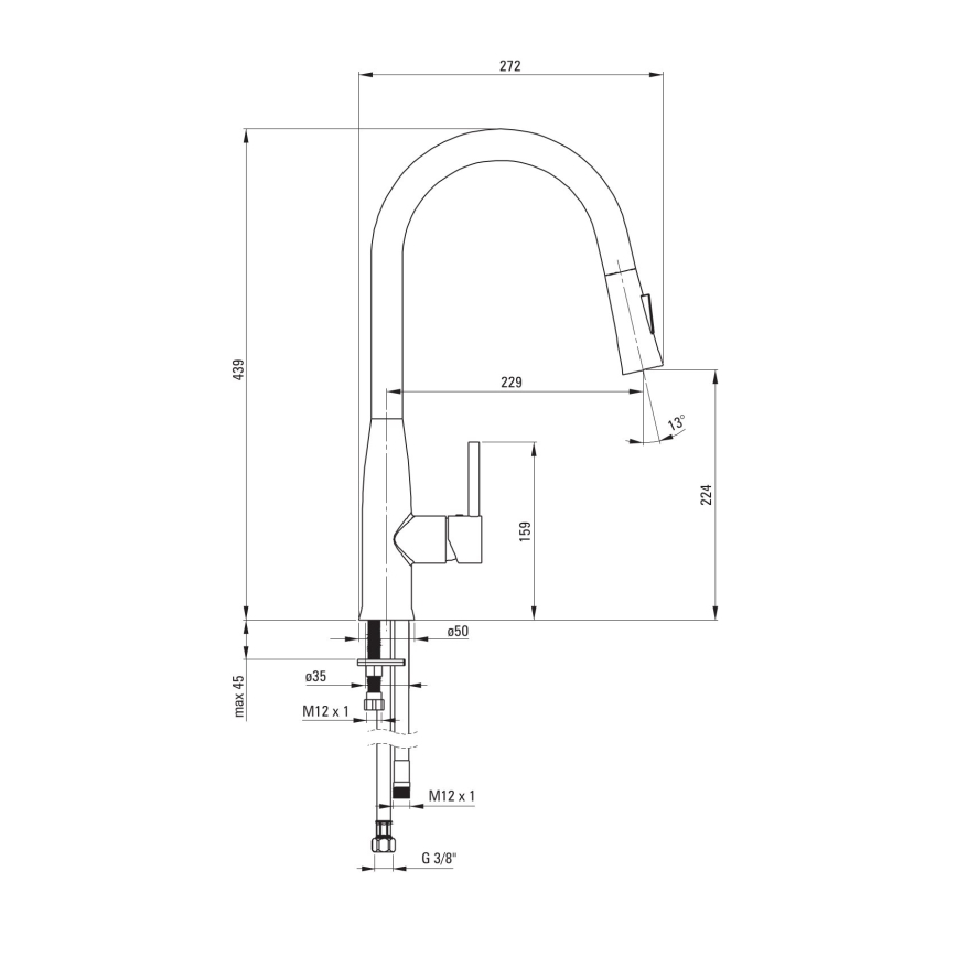 Deante BDH_N72M - Смеситель для мойки с выдвижным изливом LUKRECJA черный