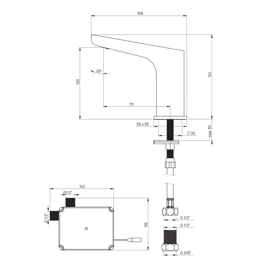 Deante BQH_028R - Безконтактний змішувач для умивальника HIACYNT 4xAA глянцевий хром