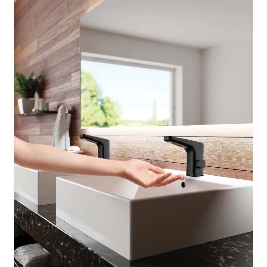 Deante BQH_N29V - Безконтактний змішувач для умивальника з регулюванням температури HIACYNT 230/6V чорний