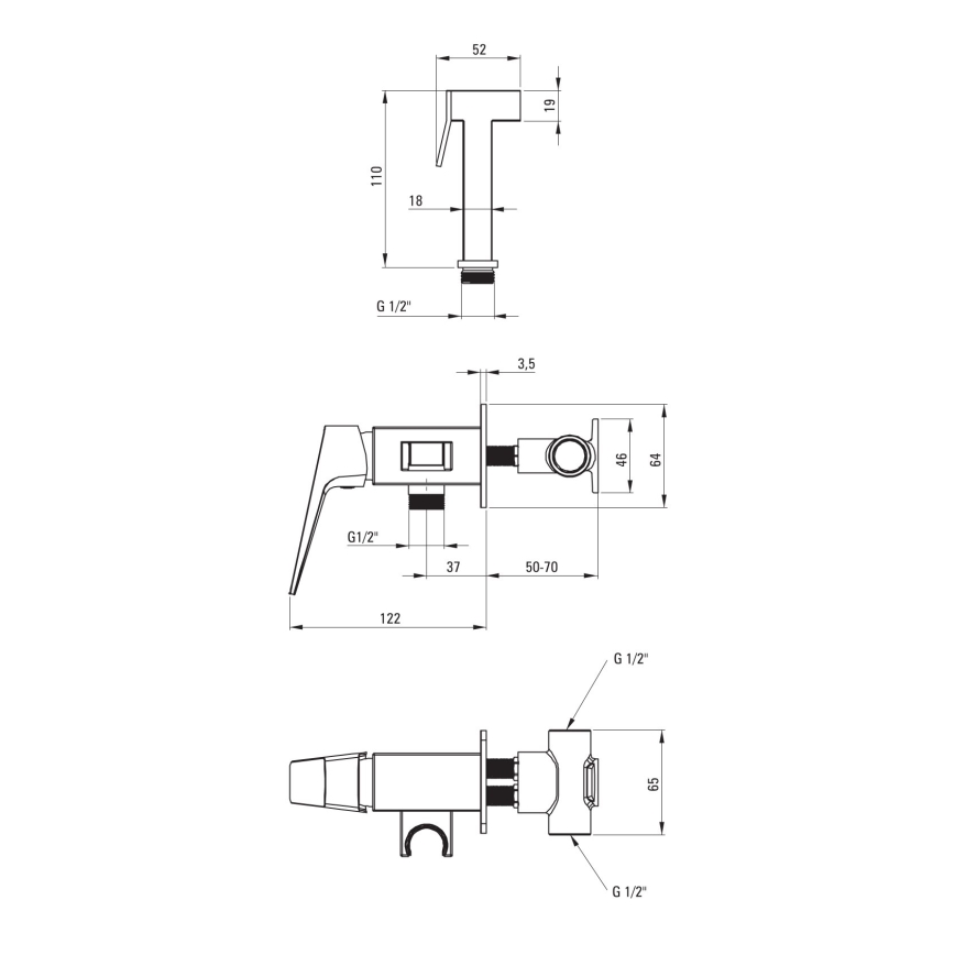 Deante BQL_034M - смеситель для биде с гигиеническим душем для скрытой установки BLUR глянцевый хром