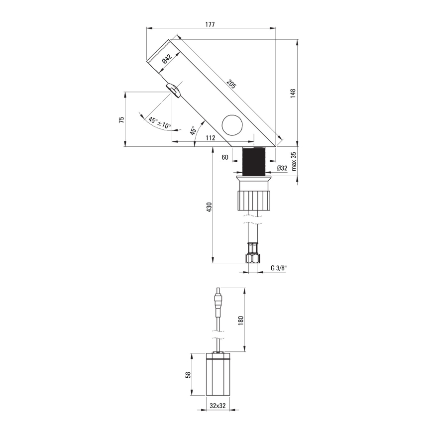 Deante BQR_P29R - Безконтактний змішувач для умивальника з регулюванням температури SENSE 4xAA, полірована сталь