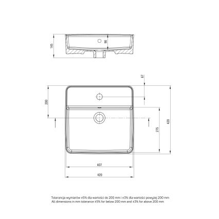 Deante CGS_6U4B - Раковина на столешницу с отверстием под смеситель SQUARE 42x42 см керамика/белый