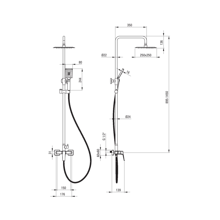 Deante NQL_N4XM - Душовий комплект із змішувачем BLUR чорний