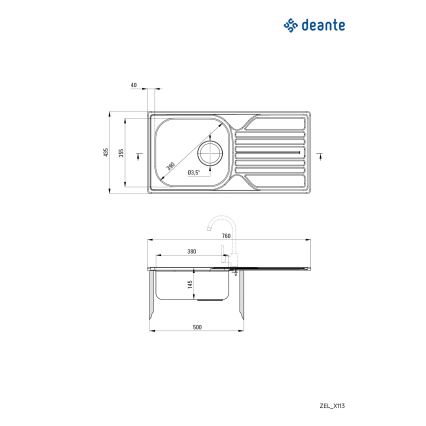 Deante ZEL_0113 - Кухонная раковина LEGATO 43,5x76 см сатин