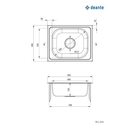 Deante ZEU_010A - Кухонная раковина TECHNO 40x50 см сатин