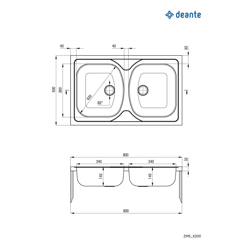 Deante ZM5_0200 - Кухонная мойка TANGO 50x80 см сатин