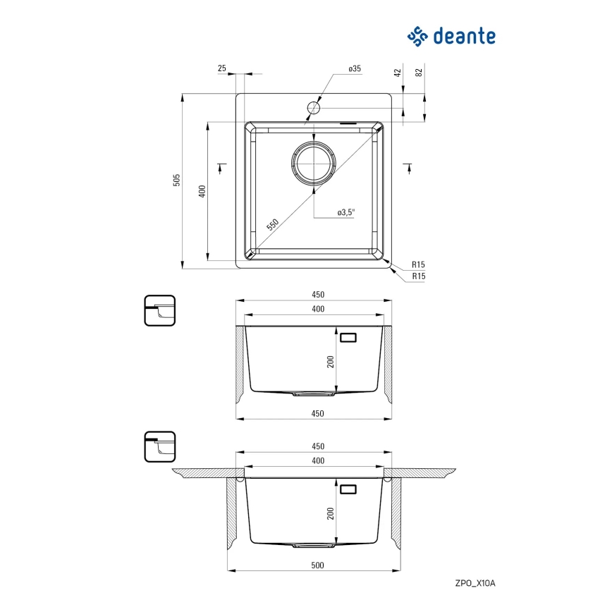 Deante ZPO_010A - Кухонная раковина OLFATO 50,5x45 см матовая сталь