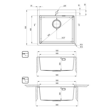 Deante ZPO_010B - Кухонна мийка OLFATO 50,5x55 см полірована сталь
