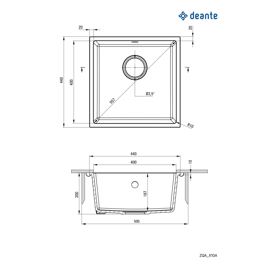 Deante ZQA_N10A - Кухонная раковина CORDA 44x44 см гранит/черный