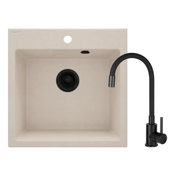 Deante ZQJN5103 - Кухонная раковина EVORA 50x50 см + смеситель для мойки с гибким изливом гранит/бежевый