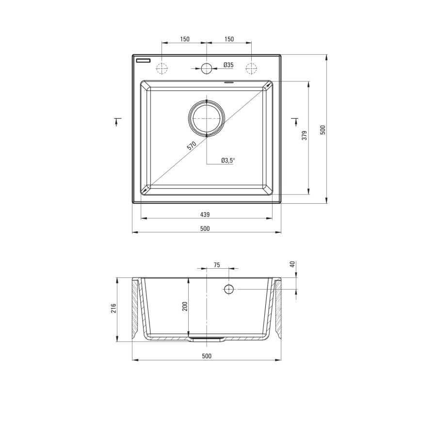 Deante ZQJNN103 - Кухонная раковина EVORA 50x50 см + смеситель для мойки с гибким изливом гранит/черный