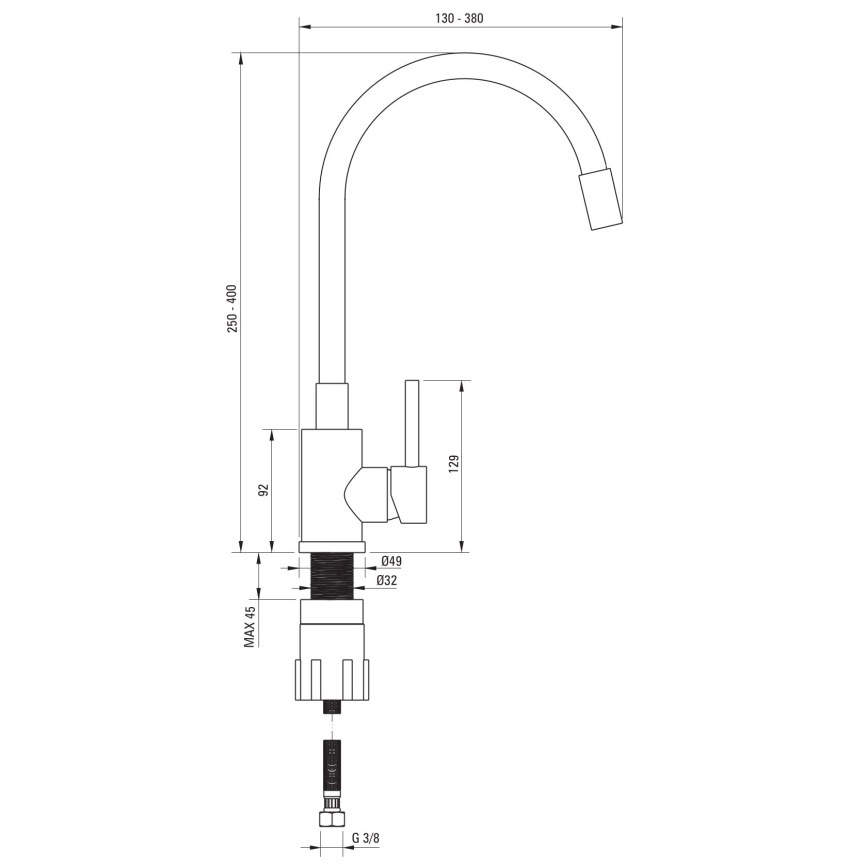 Deante ZQJNN103 - Кухонная раковина EVORA 50x50 см + смеситель для мойки с гибким изливом гранит/черный