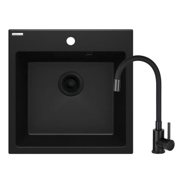 Deante ZQJNN103 - Кухонная раковина EVORA 50x50 см + смеситель для мойки с гибким изливом гранит/черный