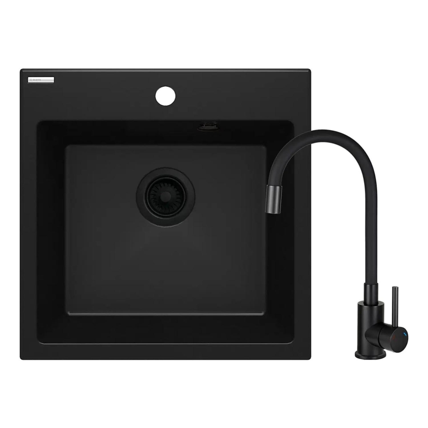 Deante ZQJNN103 - Кухонная раковина EVORA 50x50 см + смеситель для мойки с гибким изливом гранит/черный