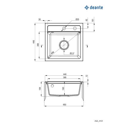Deante ZQZ_T103 - Кухонная мойка ZORBA 44x44 см гранит/антрацит