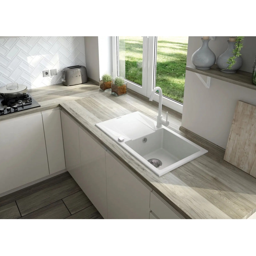 Deante ZQZVA113 - Кухонная мойка ZORBA 76x44 см + смеситель для мойки гранит/алебастр