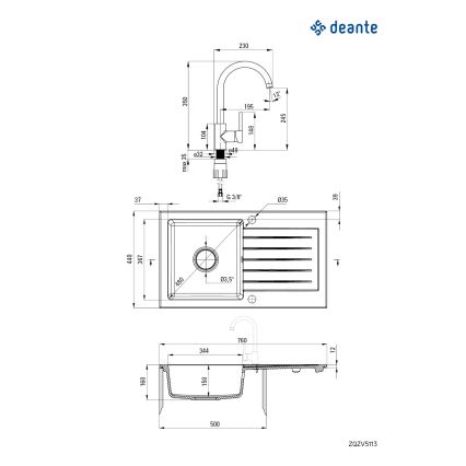 Deante ZQZVT113 - Кухонная раковина ZORBA 76x44 см + смеситель для мойки гранит/металлический антрацит