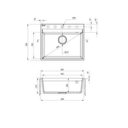 Deante ZRC_210A - Кухонна мийка CORIO 50x60 см граніт/графіт