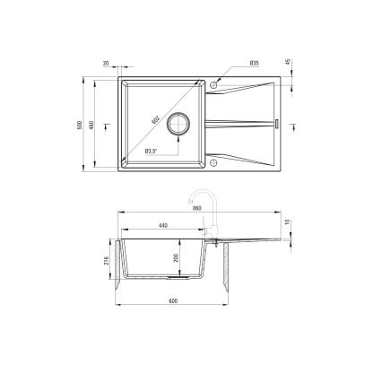 Deante ZRC_S11A - Кухонна мийка CORIO 50x86 см граніт/сірий металік