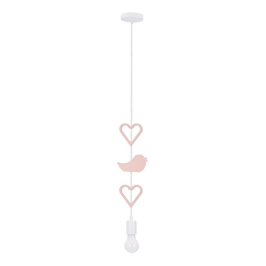 Dětský lustr na lanku HEART 1xE27/20W/230V růžová/bílá