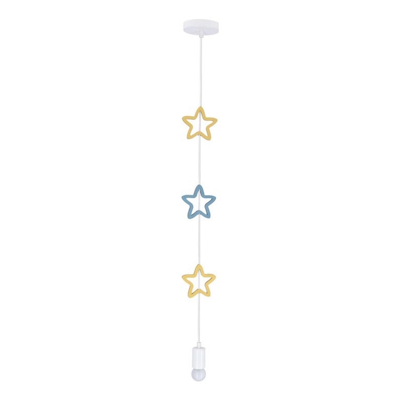 Dětský lustr na lanku STARS 1xE27/20W/230V žlutá/modrá/bílá