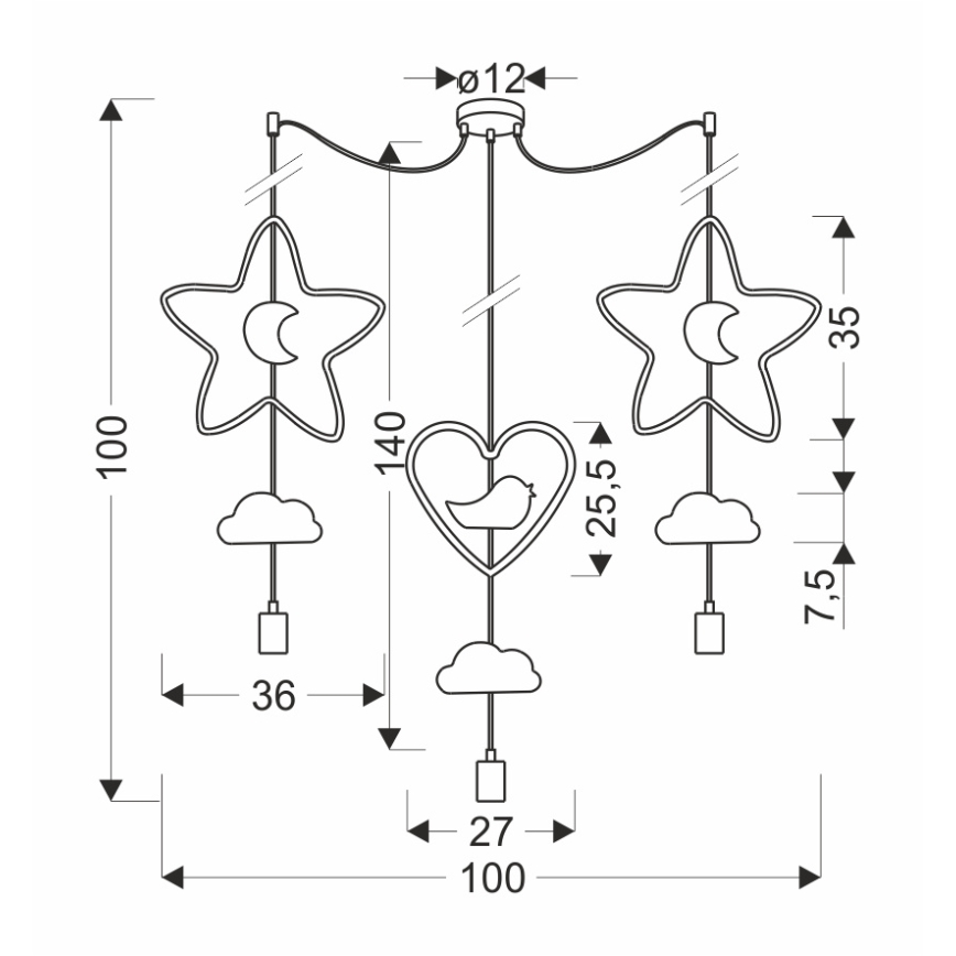 Dětský lustr na lanku TRIO 3xE27/20W/230V žlutá/modrá/šedá
