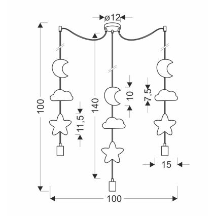Детская подвесная люстра на тросе TRIO 3xE27/20W/230V жёлтая/синяя