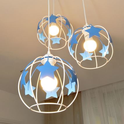 Детская подвесная люстра STARS 3xE27/15W/230V синий/белый