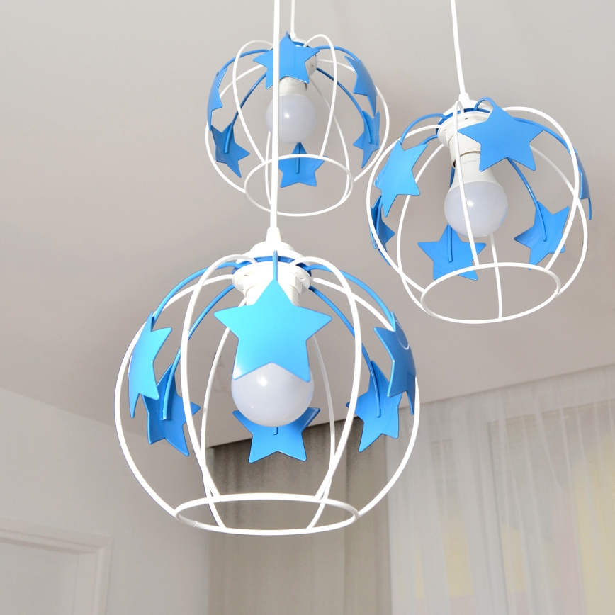 Детская подвесная люстра STARS 3xE27/15W/230V синий/белый