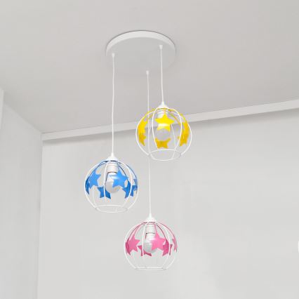 Детская подвесная люстра STARS 3xE27/15W/230V синий/розовый/желтый