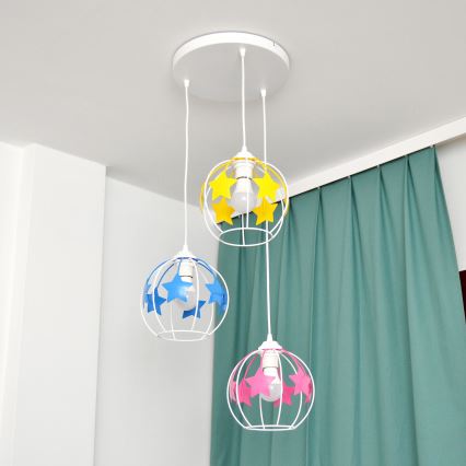 Детская подвесная люстра STARS 3xE27/15W/230V синий/розовый/желтый