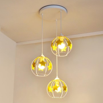 Детская подвесная люстра STARS 3xE27/15W/230V желтый/белый