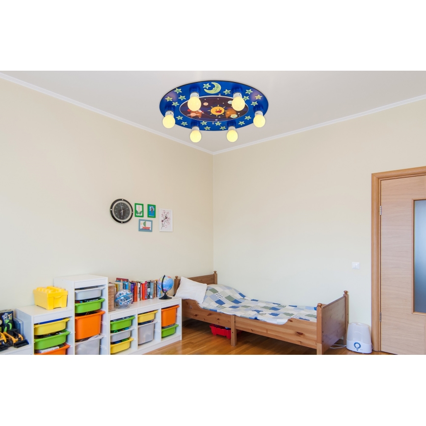Детская потолочная лампа LUCCA 6xE27/24W/230V синяя